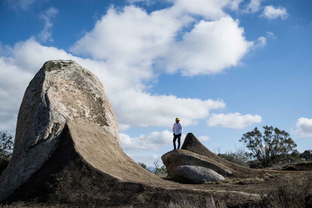 Athlete looking up at big jump