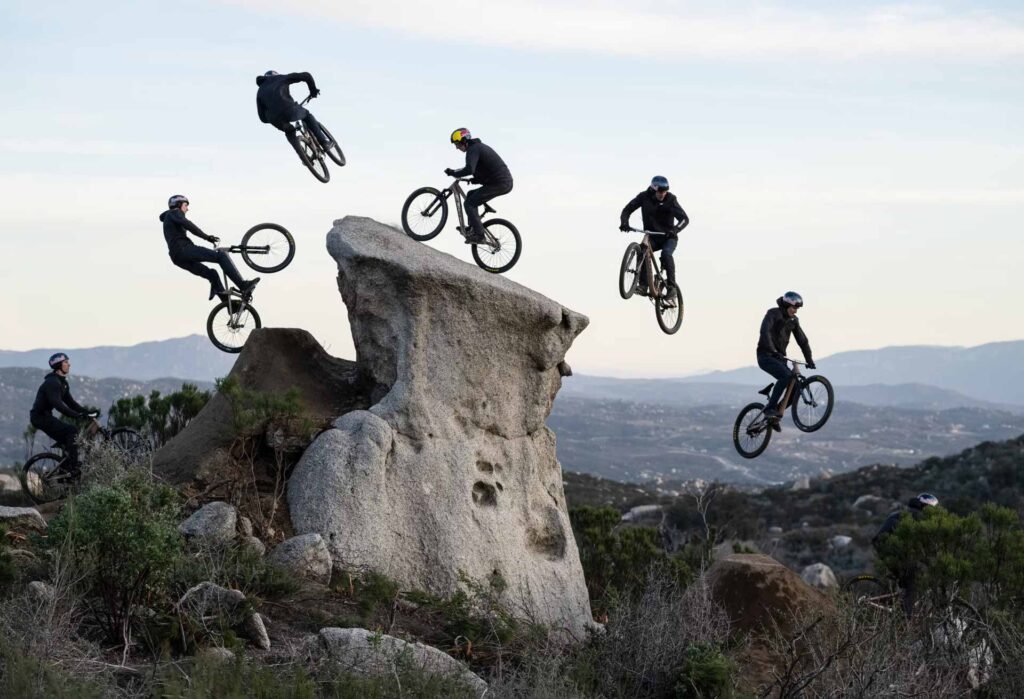 Creative image of Brandon Semenuk's mountain bike trick process