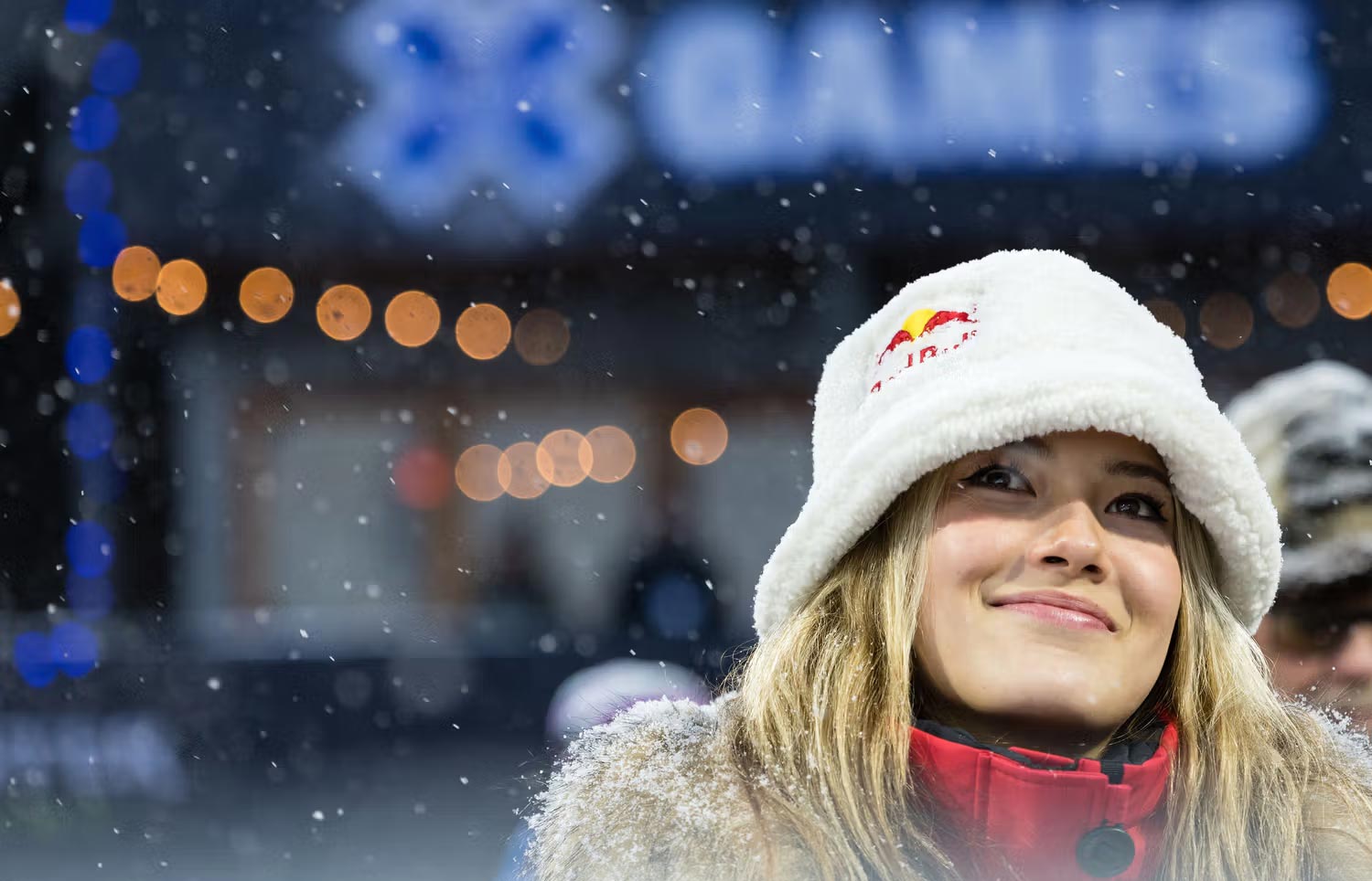 Eileen Gu in winter Red Bull bucket hat