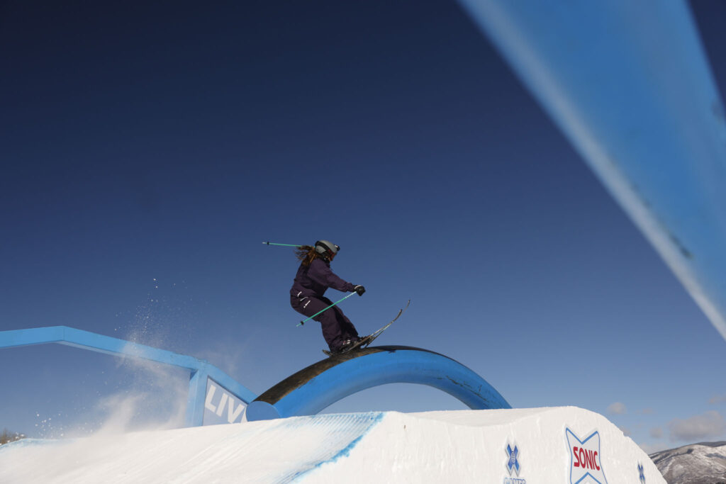Grace Henderson during Womens Ski Slopestyle Practice at 2025 X Games Aspen at Buttermilk in Aspen, CO