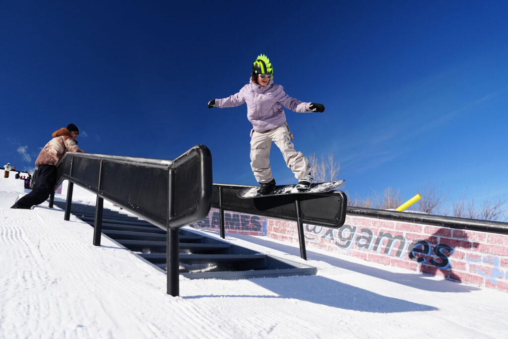 Egan Wint during Womens Snowboard Street Style Practice at 2025 X Games Aspen at Buttermilk in Aspen, CO