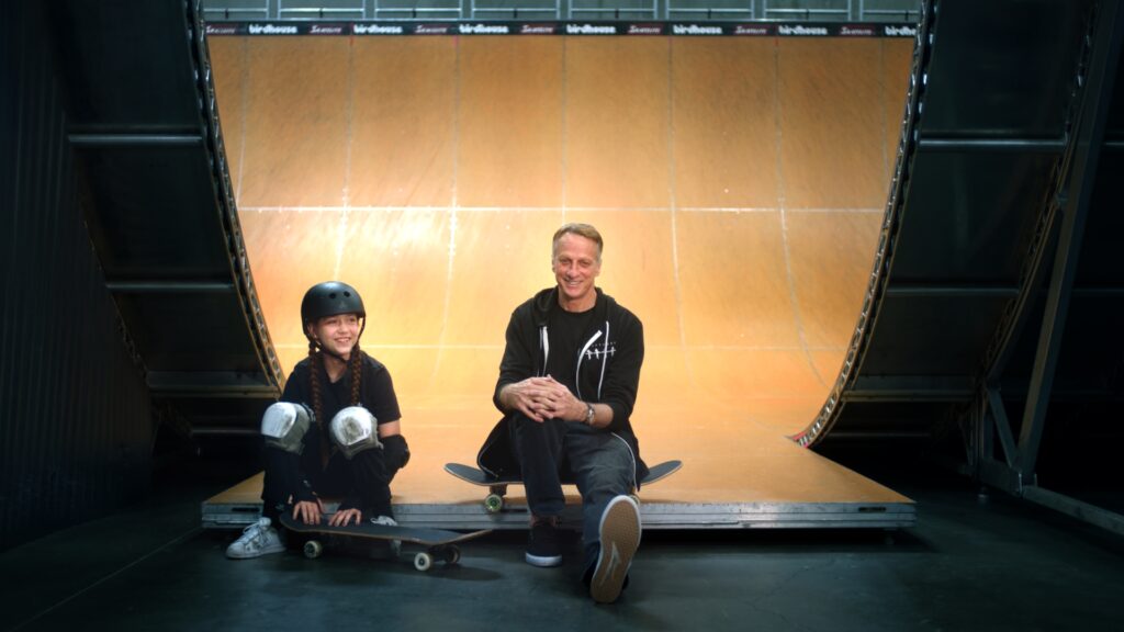 Reese Nelson and Tony Hawk, filming The Rise: The Gold Medal Girls of X Games
