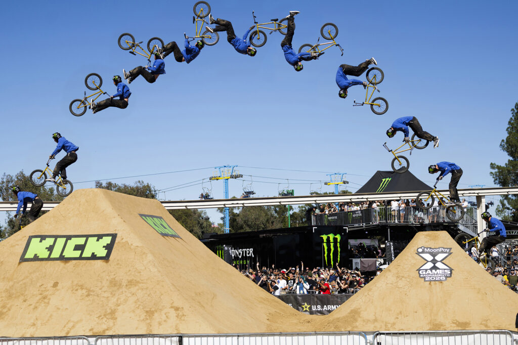 Ryan Williams, Stake Men’s BMX Dirt Best Trick, MoonPay X Games Sacramento 2026. Photo Credit: Zielinski/X Games